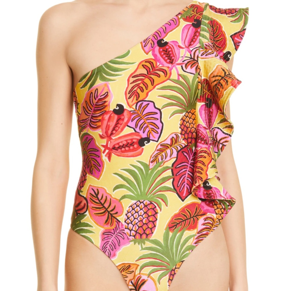Farm Rio Tropical One-Shoulder One Piece Swimsuit